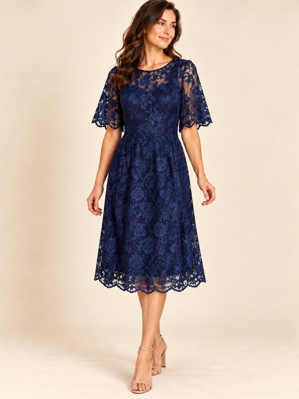 Adrianna Papell Navy Lace Midi Dress